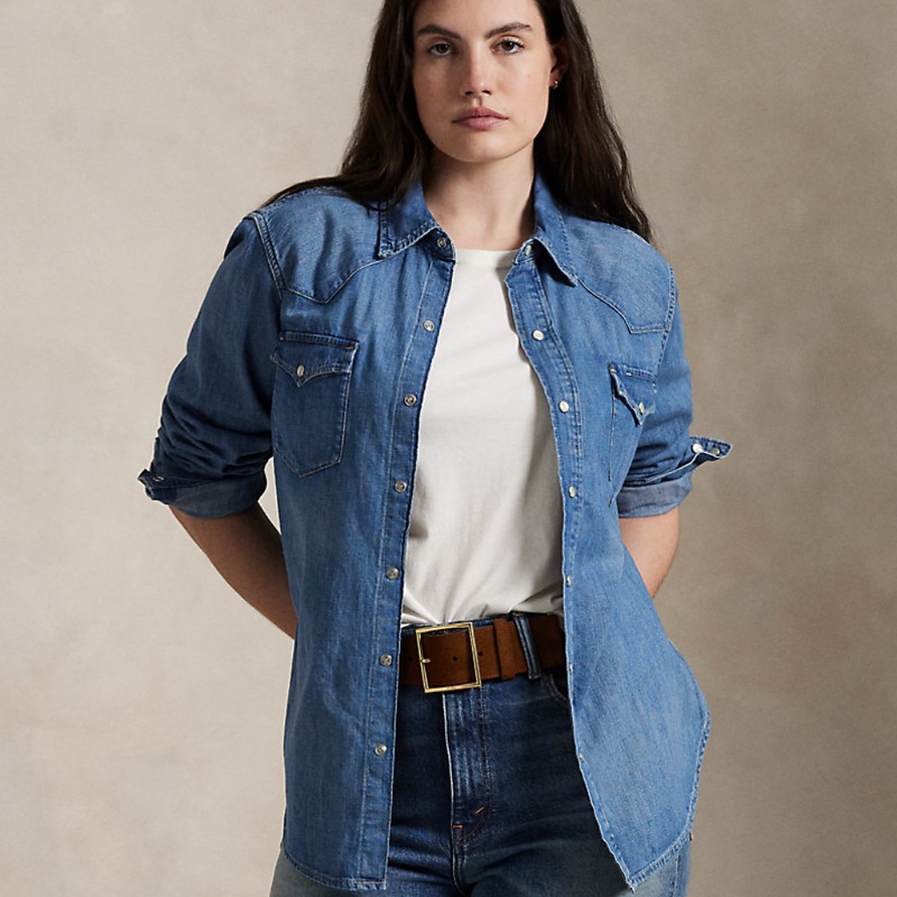 *SOLD* Ralph Lauren Western Shirt XS Dark Wash Denim Pearl Snap Buttons - Picture 2 of 7